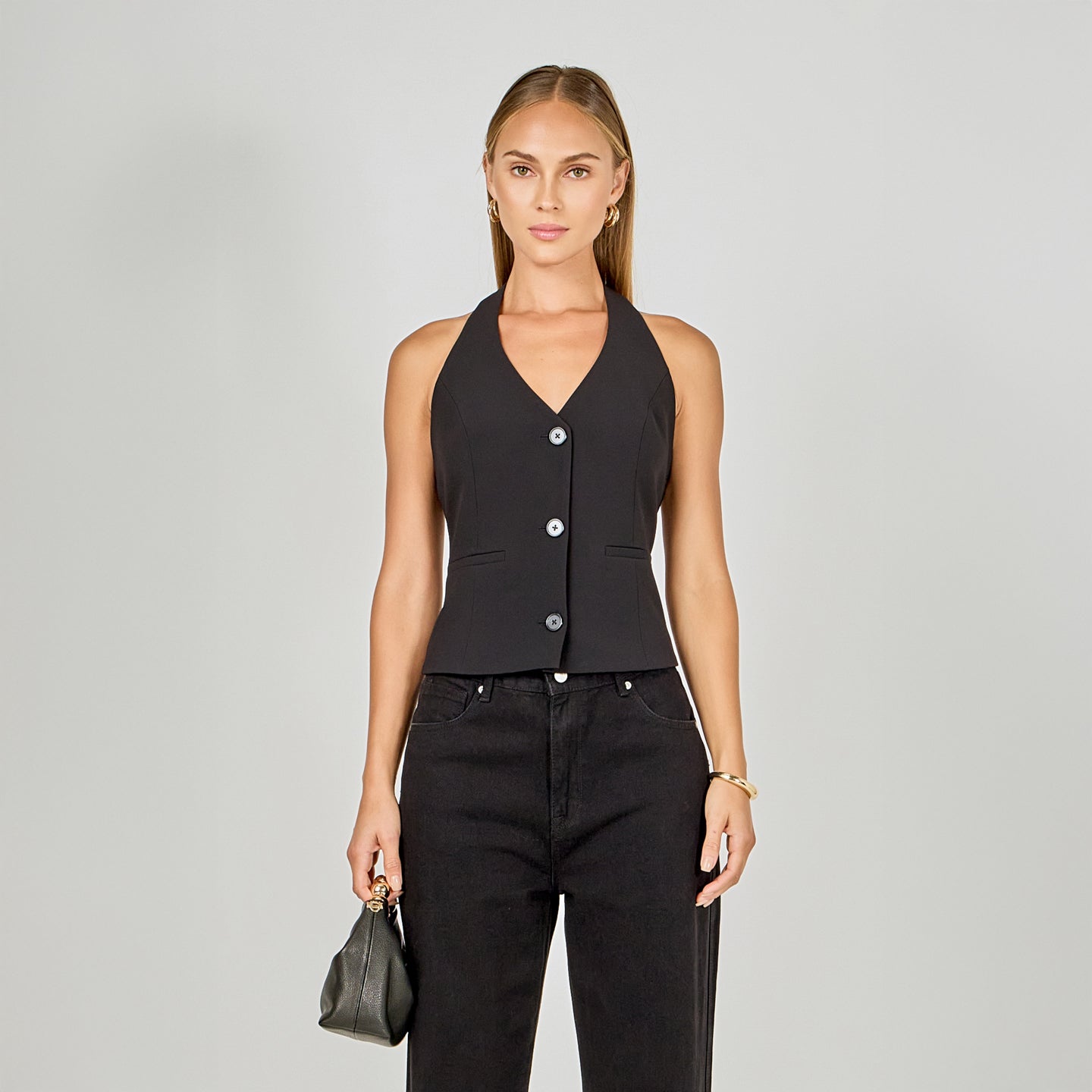 ENDLESS ROSE - Halter Neck Open Back A-Line Vest - TOPS available at Objectrare