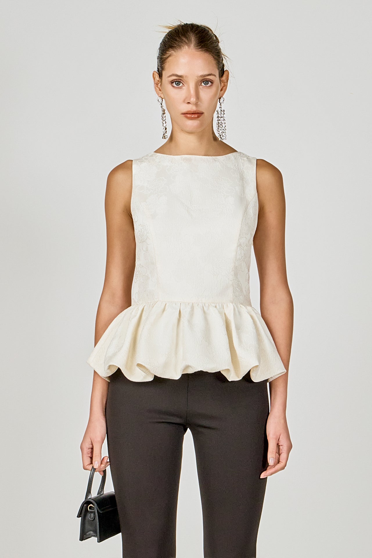 ENDLESS ROSE - Jacquard Sleeveless Peplum Top - TOPS available at Objectrare