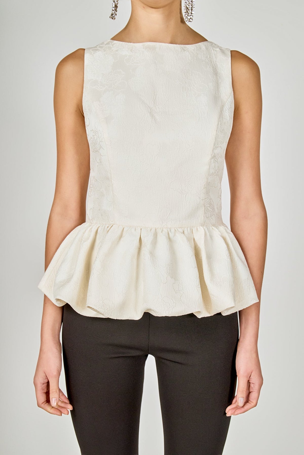 ENDLESS ROSE - Jacquard Sleeveless Peplum Top - TOPS available at Objectrare