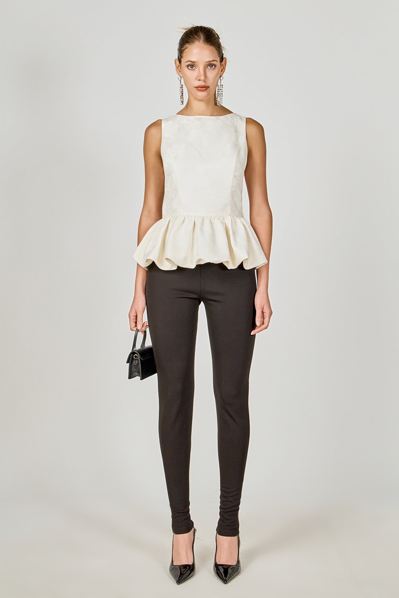 ENDLESS ROSE - Jacquard Sleeveless Peplum Top - TOPS available at Objectrare