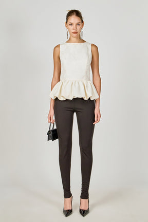 ENDLESS ROSE - Jacquard Sleeveless Peplum Top - TOPS available at Objectrare