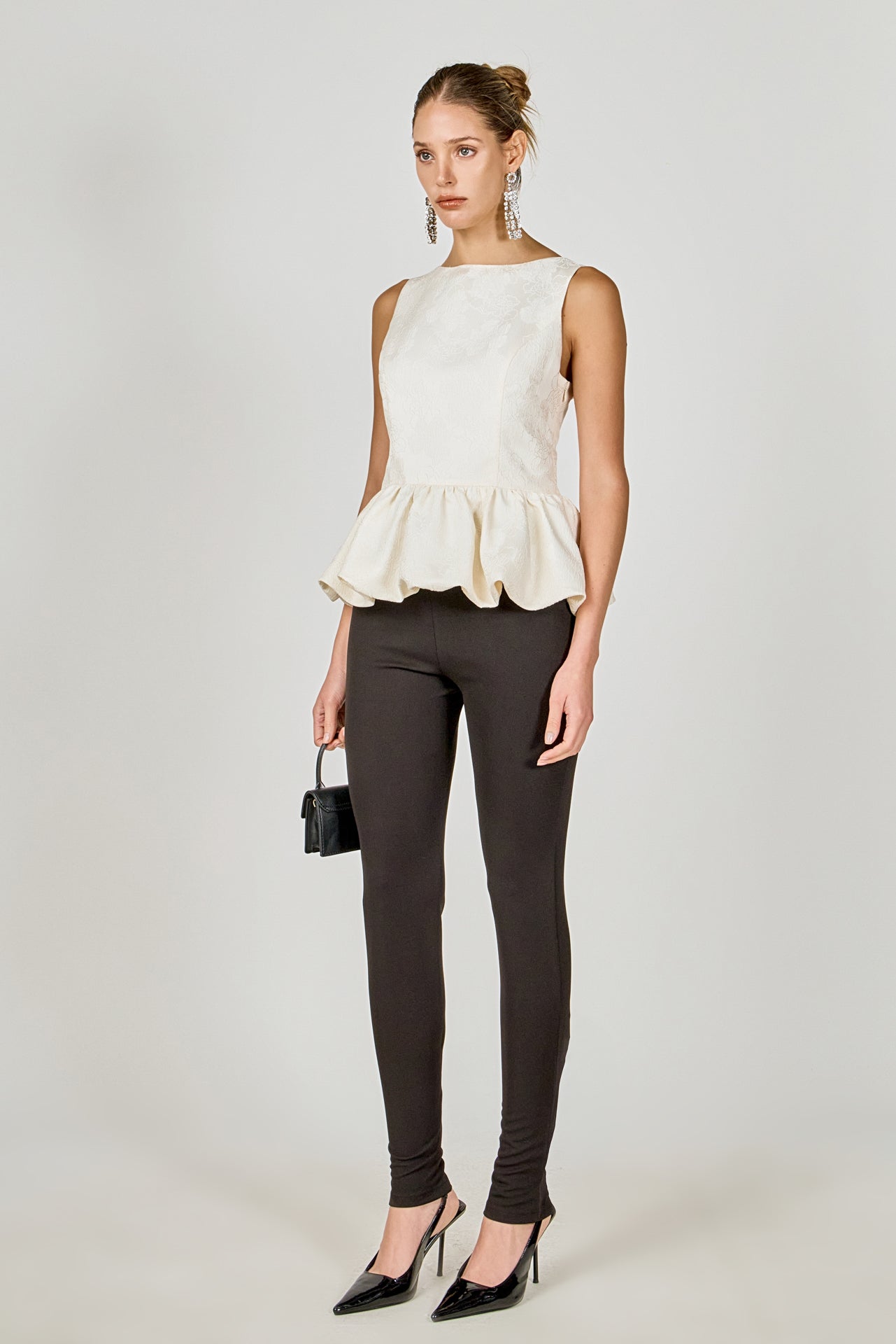 ENDLESS ROSE - Jacquard Sleeveless Peplum Top - TOPS available at Objectrare