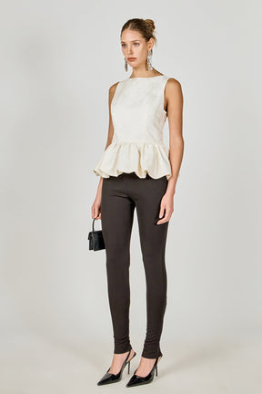 ENDLESS ROSE - Jacquard Sleeveless Peplum Top - TOPS available at Objectrare