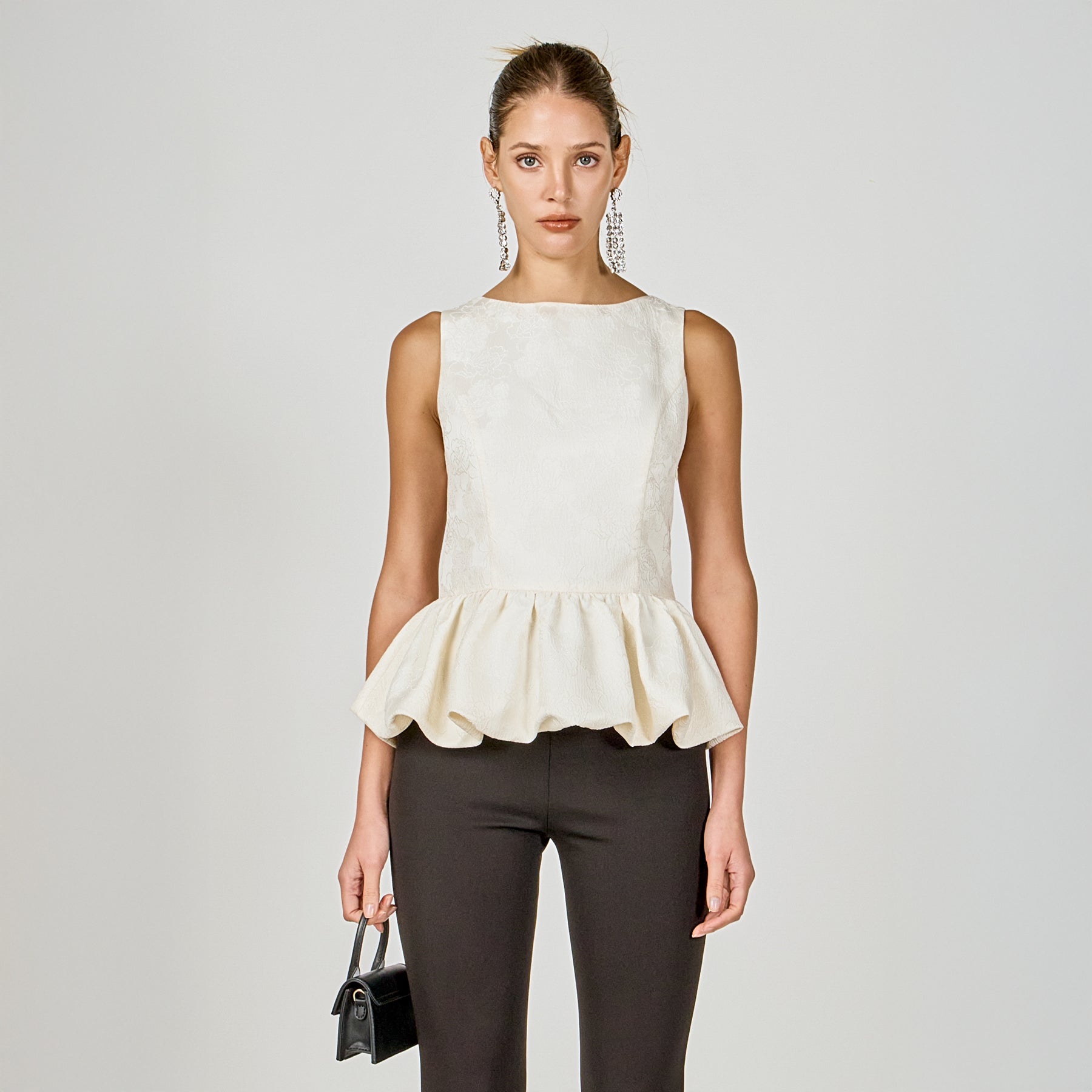 ENDLESS ROSE - Jacquard Sleeveless Peplum Top - TOPS available at Objectrare