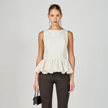 ENDLESS ROSE - Jacquard Sleeveless Peplum Top - TOPS available at Objectrare