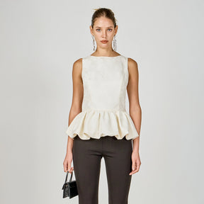 ENDLESS ROSE - Jacquard Sleeveless Peplum Top - TOPS available at Objectrare