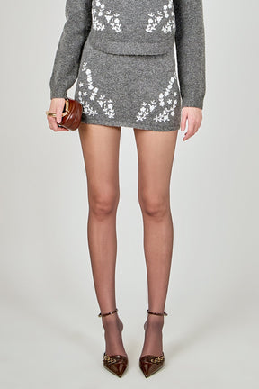 ENDLESS ROSE - Floral Embroidered Low Waist Knit Mini Skirt - SKIRTS available at Objectrare