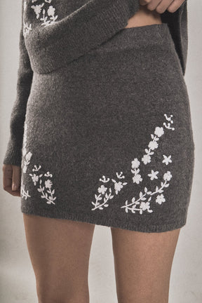 ENDLESS ROSE - Floral Embroidered Low-waist Knit Mini Skirt - SKIRTS available at Objectrare