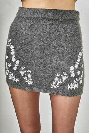 ENDLESS ROSE - Floral Embroidered Low Waist Knit Mini Skirt - SKIRTS available at Objectrare