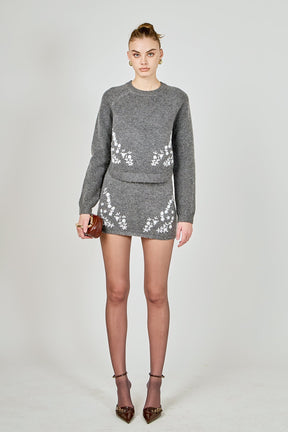 ENDLESS ROSE - Floral Embroidered Low Waist Knit Mini Skirt - SKIRTS available at Objectrare