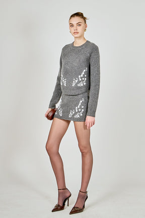 ENDLESS ROSE - Floral Embroidered Low Waist Knit Mini Skirt - SKIRTS available at Objectrare