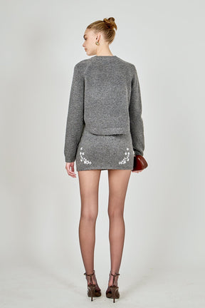 ENDLESS ROSE - Floral Embroidered Low Waist Knit Mini Skirt - SKIRTS available at Objectrare