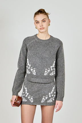 ENDLESS ROSE - Floral Embroidered Low Waist Knit Mini Skirt - SKIRTS available at Objectrare