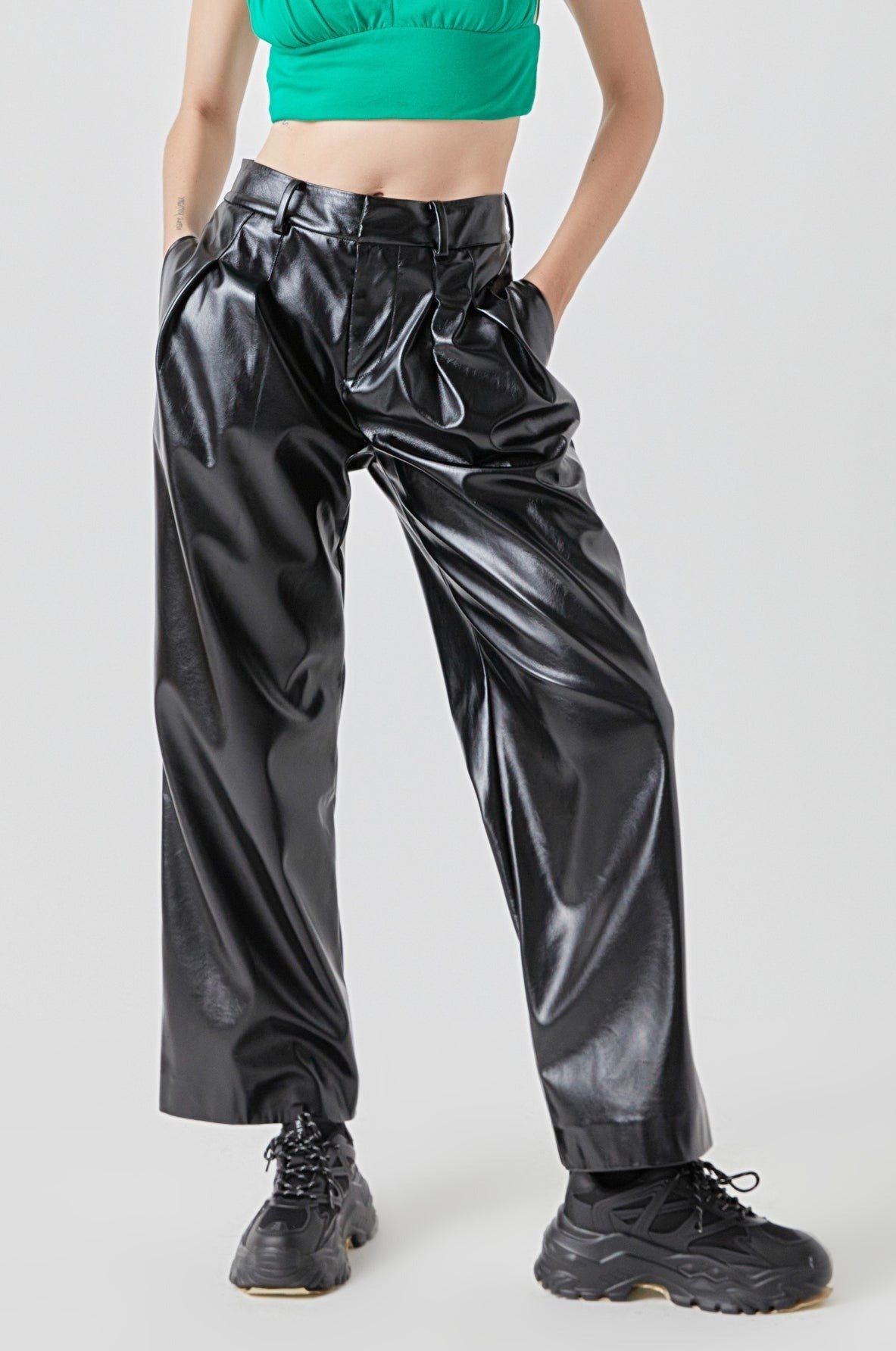 GREY LAB - Pleated PU Pants - PANTS available at Objectrare