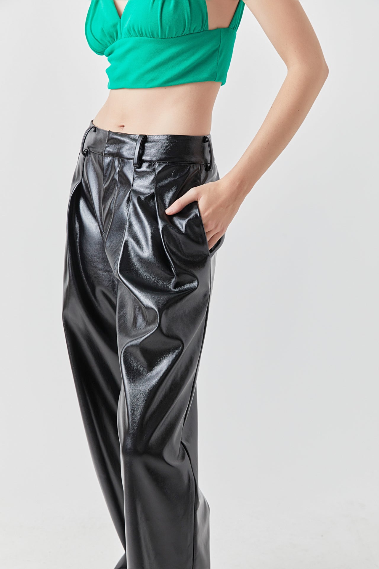 GREY LAB - Pleated Faux Leather Pants - PANTS available at Objectrare