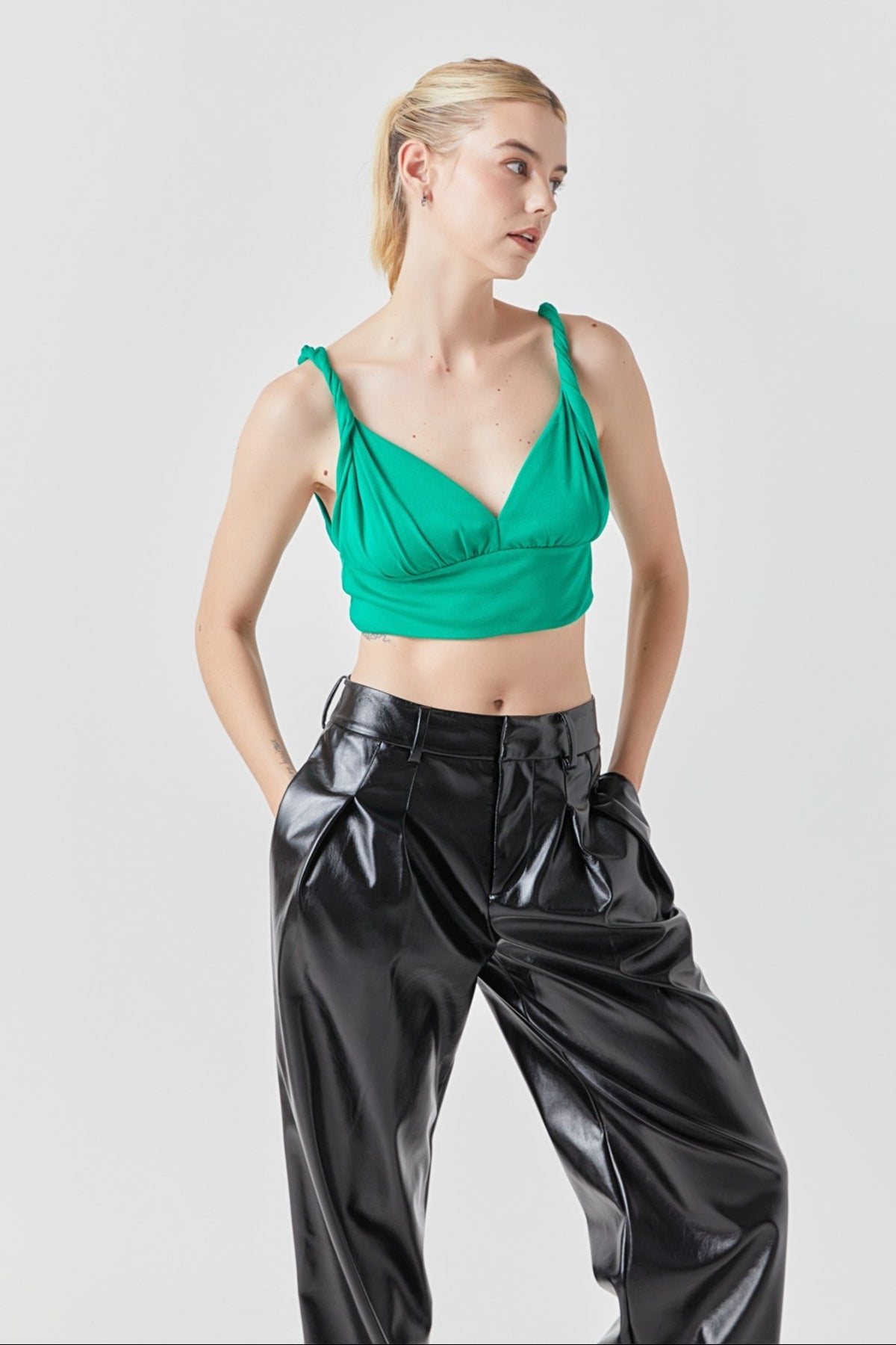 GREY LAB - Pleated Faux Leather Pants - PANTS available at Objectrare