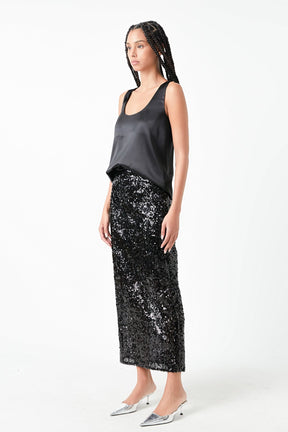 GREY LAB - Grey Lab - Sequin Back Slit Maxi Skirt - SKIRTS available at Objectrare