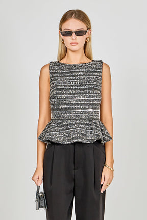 ENDLESS ROSE - Sequin Textured Peplum Top - TOPS available at Objectrare