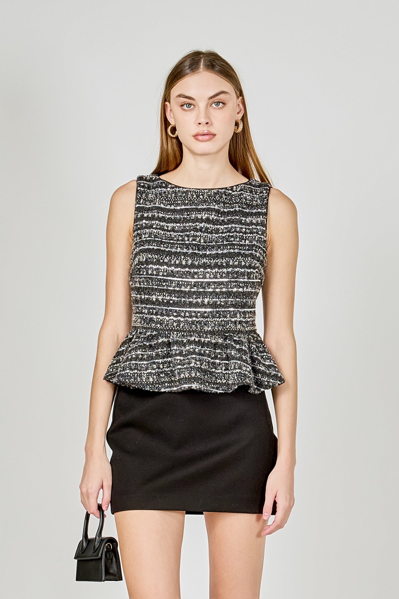 ENDLESS ROSE - Sequin Textured Peplum Top - TOPS available at Objectrare