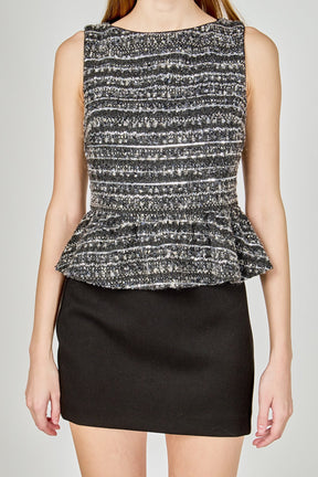 ENDLESS ROSE - Sequin Textured Peplum Top - TOPS available at Objectrare