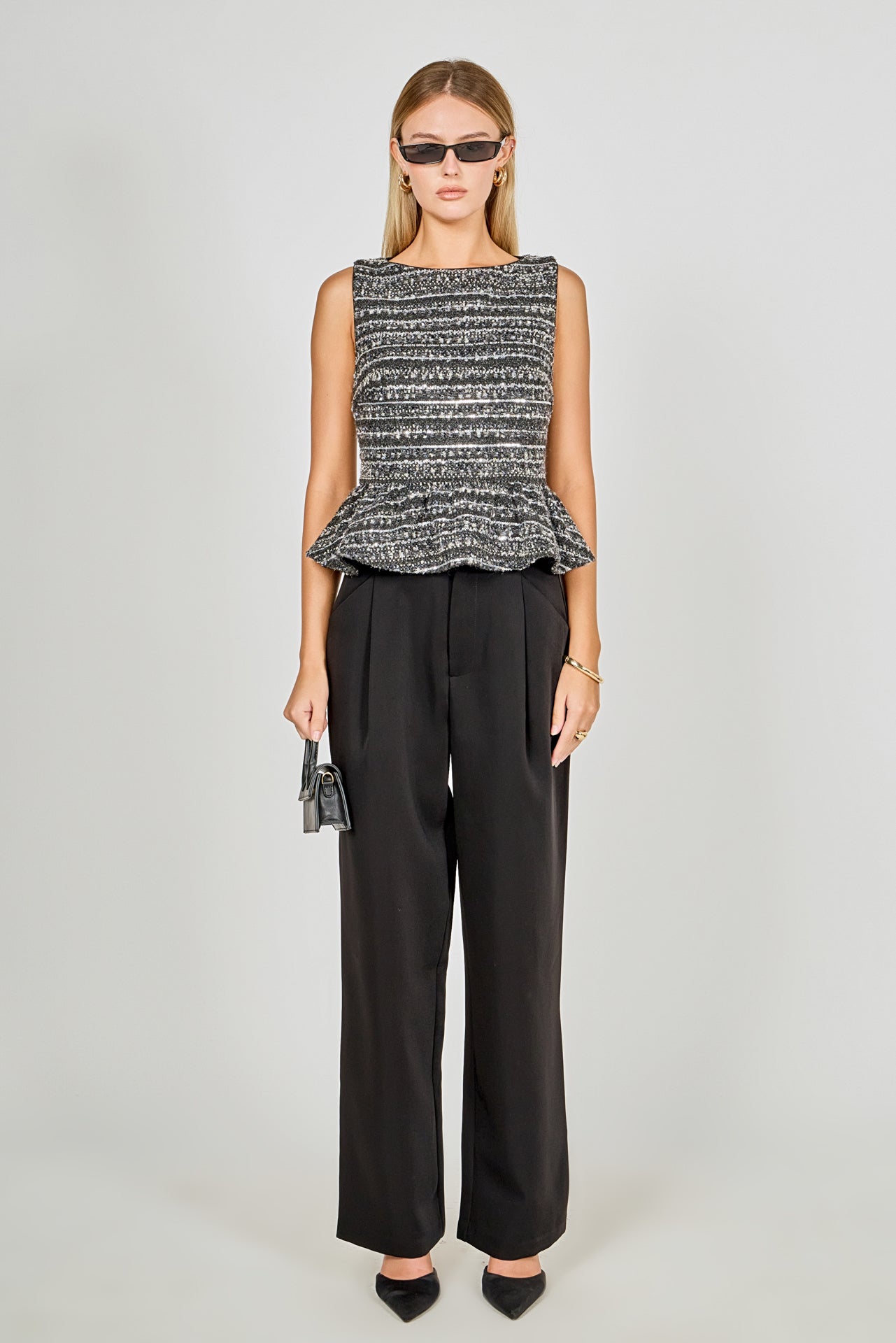 ENDLESS ROSE - Sequin Textured Peplum Top - TOPS available at Objectrare