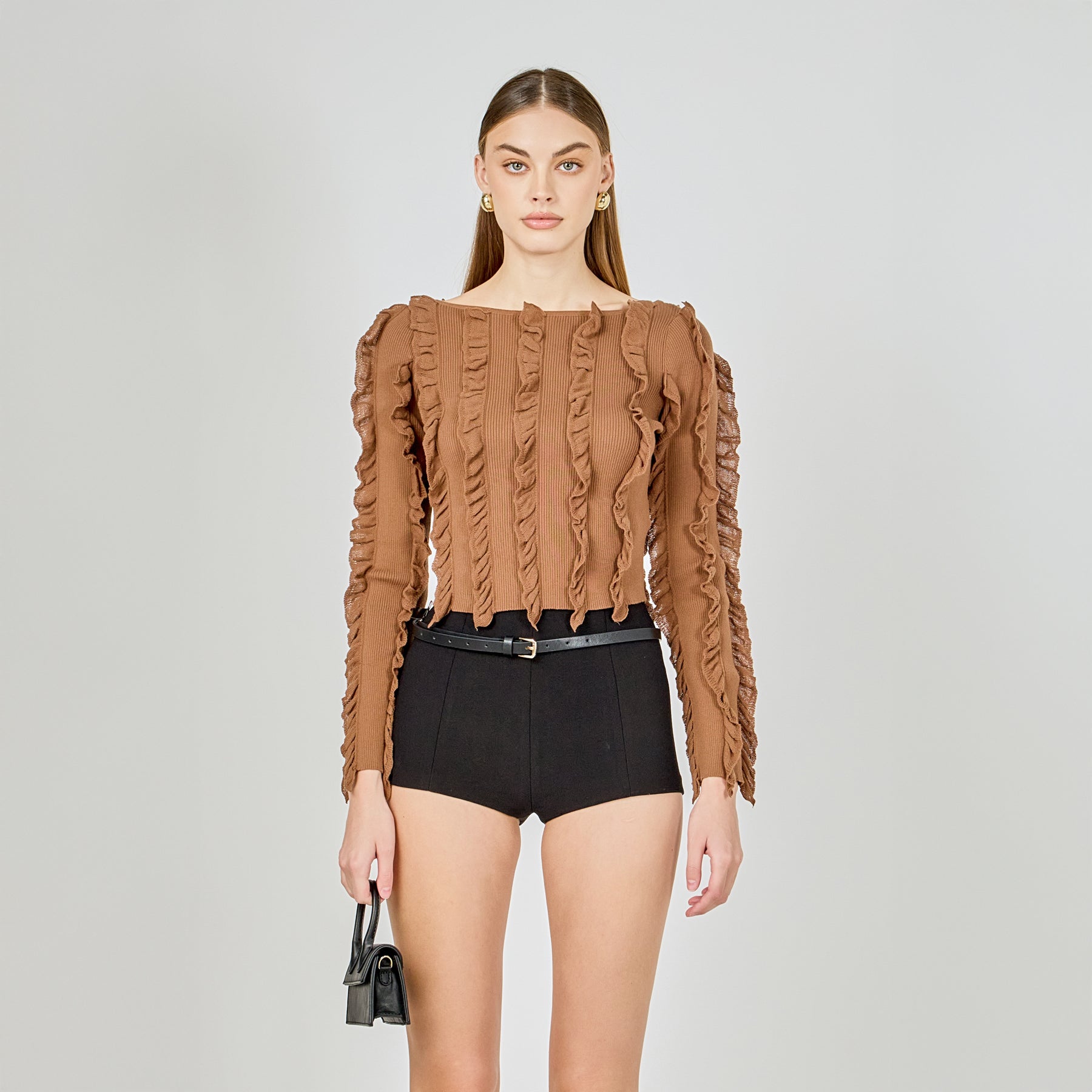 ENDLESS ROSE - Ruffled Striped Knit Top - SWEATERS & KNITS available at Objectrare