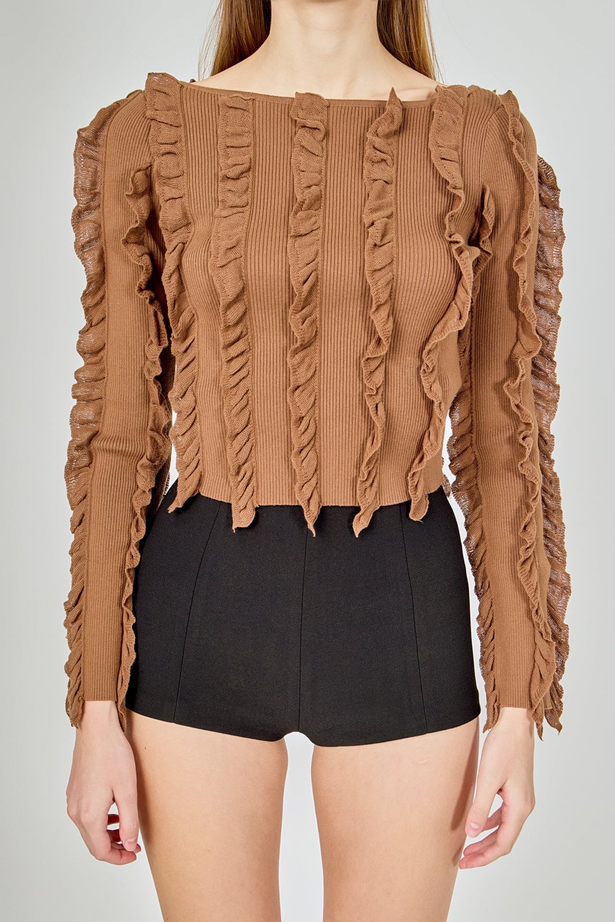 ENDLESS ROSE - Ruffled Striped Knit Top - SWEATERS & KNITS available at Objectrare