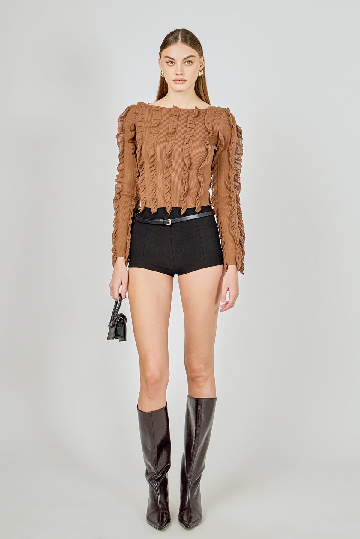 ENDLESS ROSE - Ruffled Striped Knit Top - SWEATERS & KNITS available at Objectrare