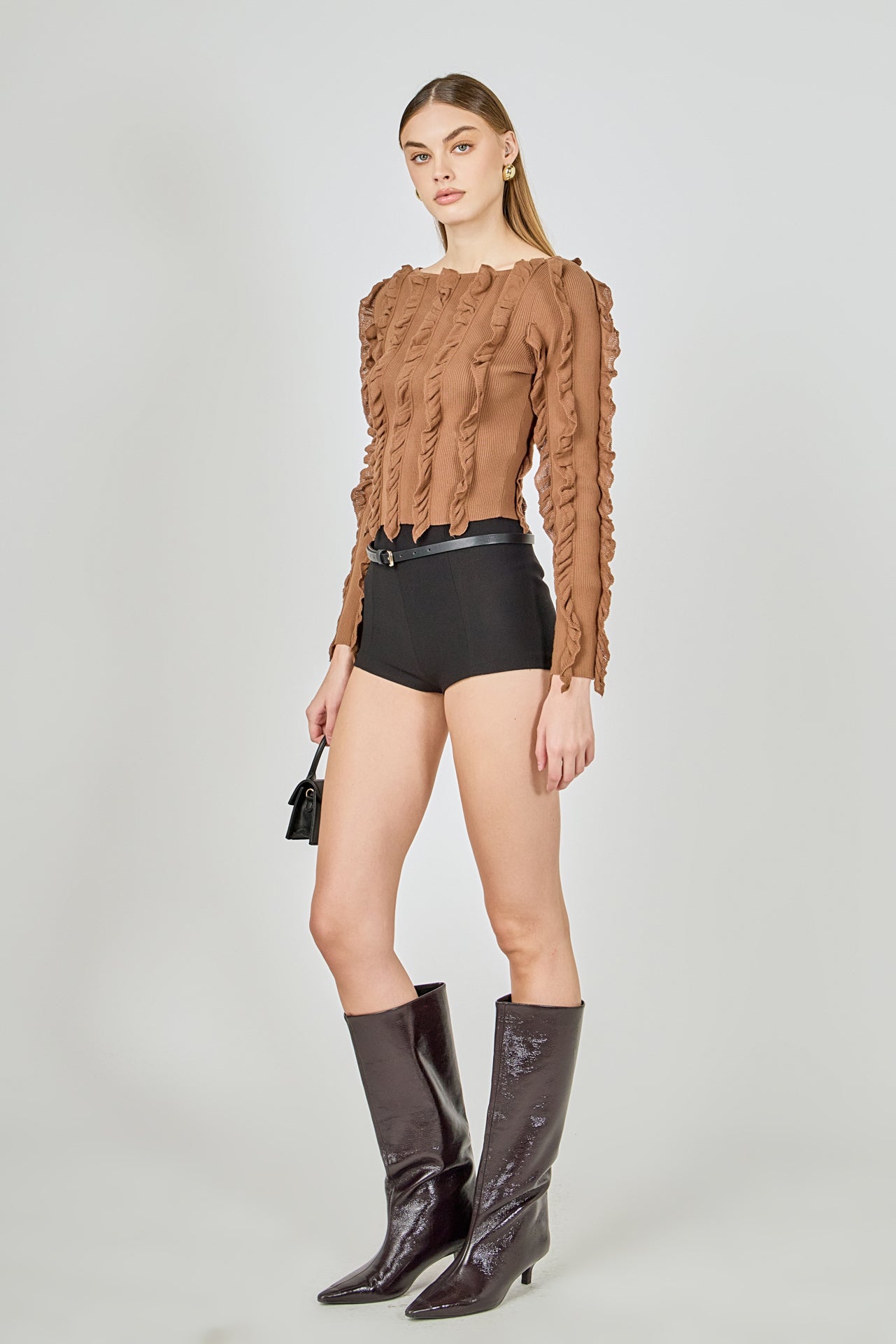 ENDLESS ROSE - Ruffled Striped Knit Top - SWEATERS & KNITS available at Objectrare