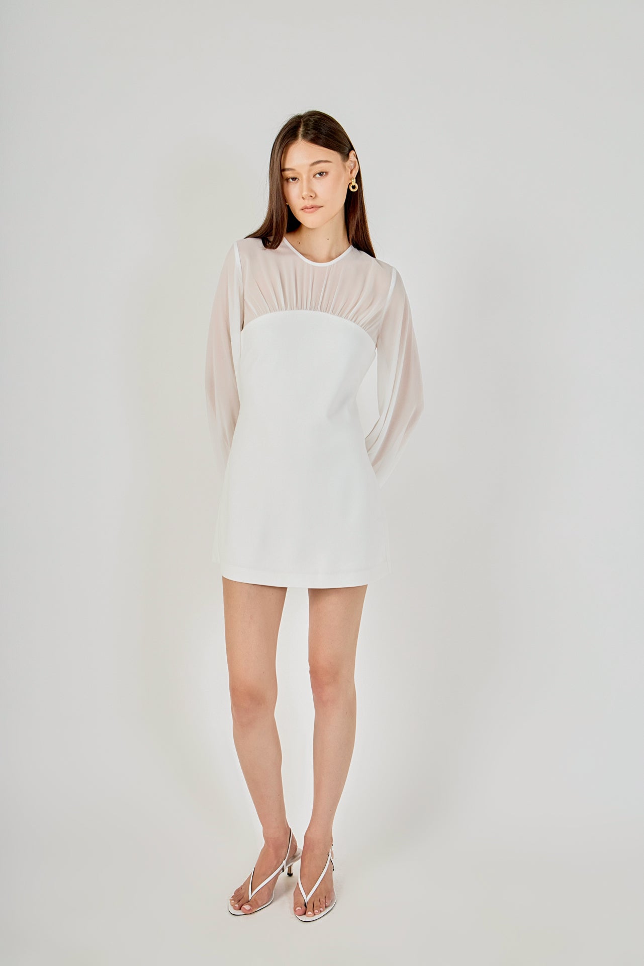 Mixed Media Mini Dress with Puff Sleeves