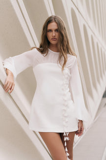 ENDLESS ROSE - Mixed Media Mini Dress with Puff Sleeves - DRESSES available at Objectrare