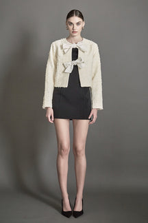 ENDLESS ROSE - Bow Tie Textured Tweed Jacket - JACKETS available at Objectrare