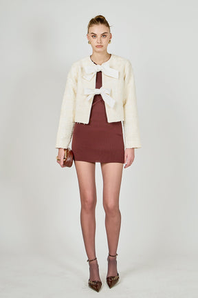 ENDLESS ROSE - Bow Tie Textured Tweed Jacket - JACKETS available at Objectrare
