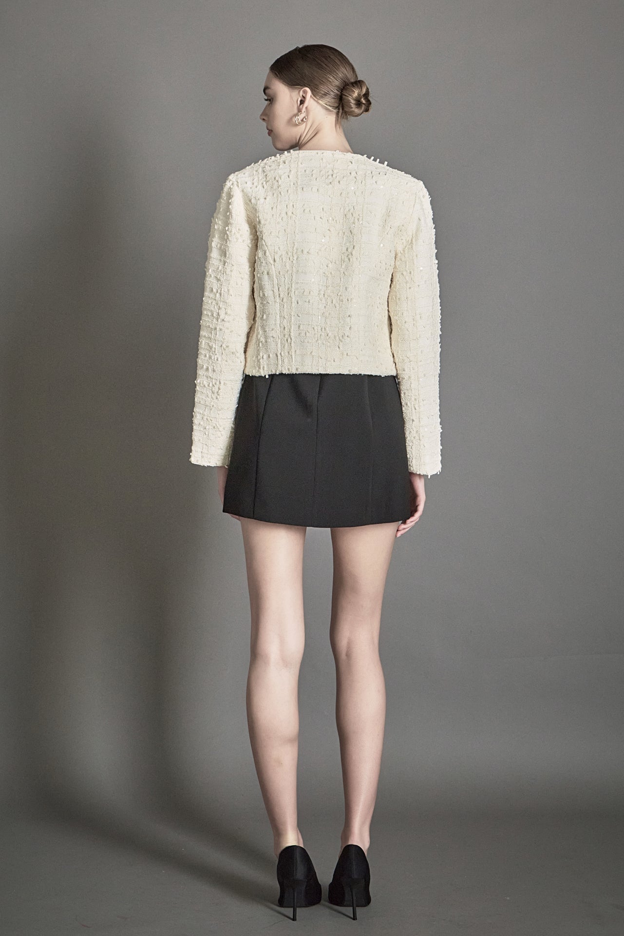 ENDLESS ROSE - Bow Tie Textured Tweed Jacket - JACKETS available at Objectrare