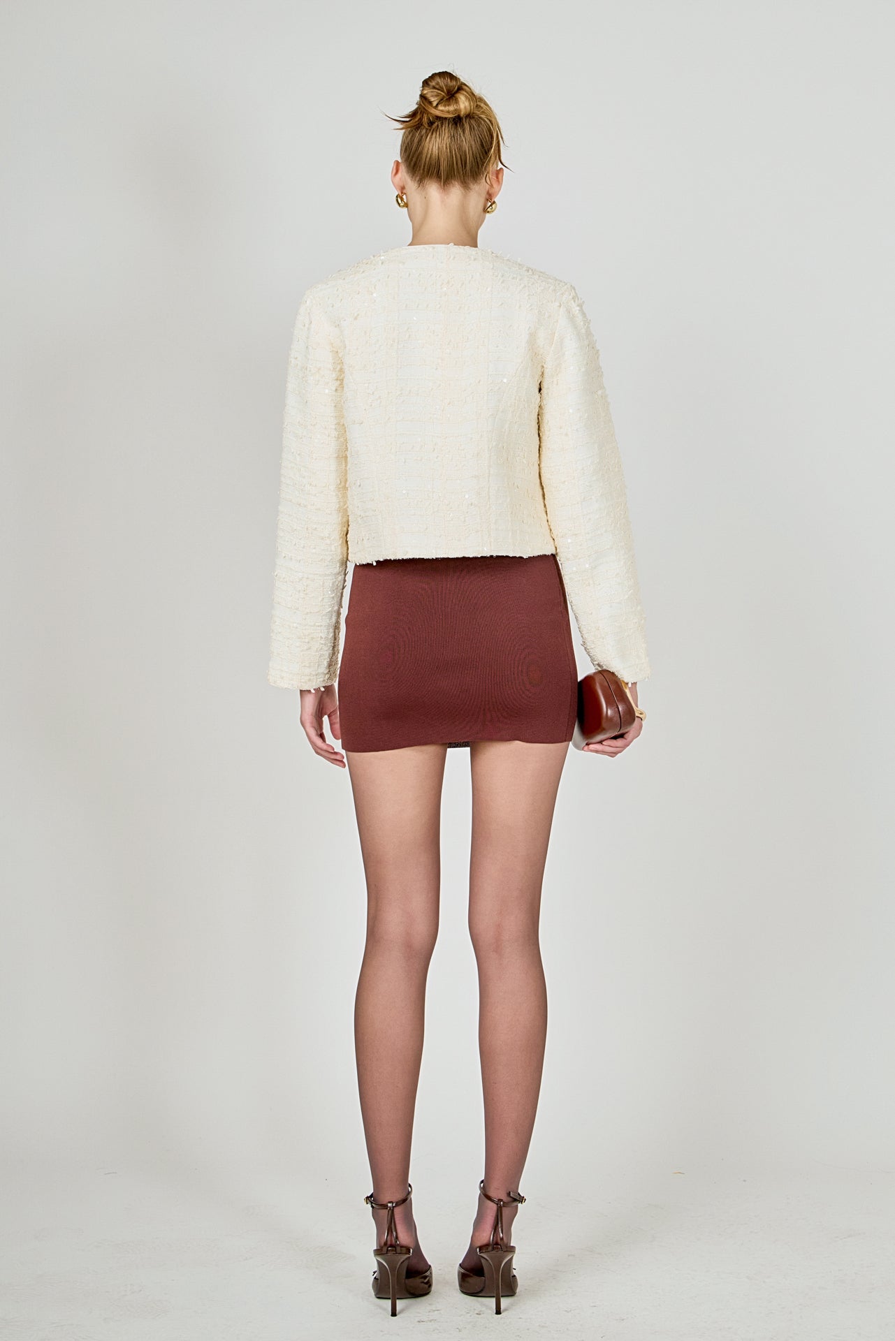 ENDLESS ROSE - Bow Tie Textured Tweed Jacket - JACKETS available at Objectrare