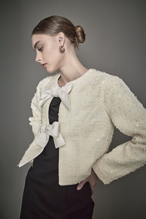 ENDLESS ROSE - Bow Tie Textured Tweed Jacket - JACKETS available at Objectrare