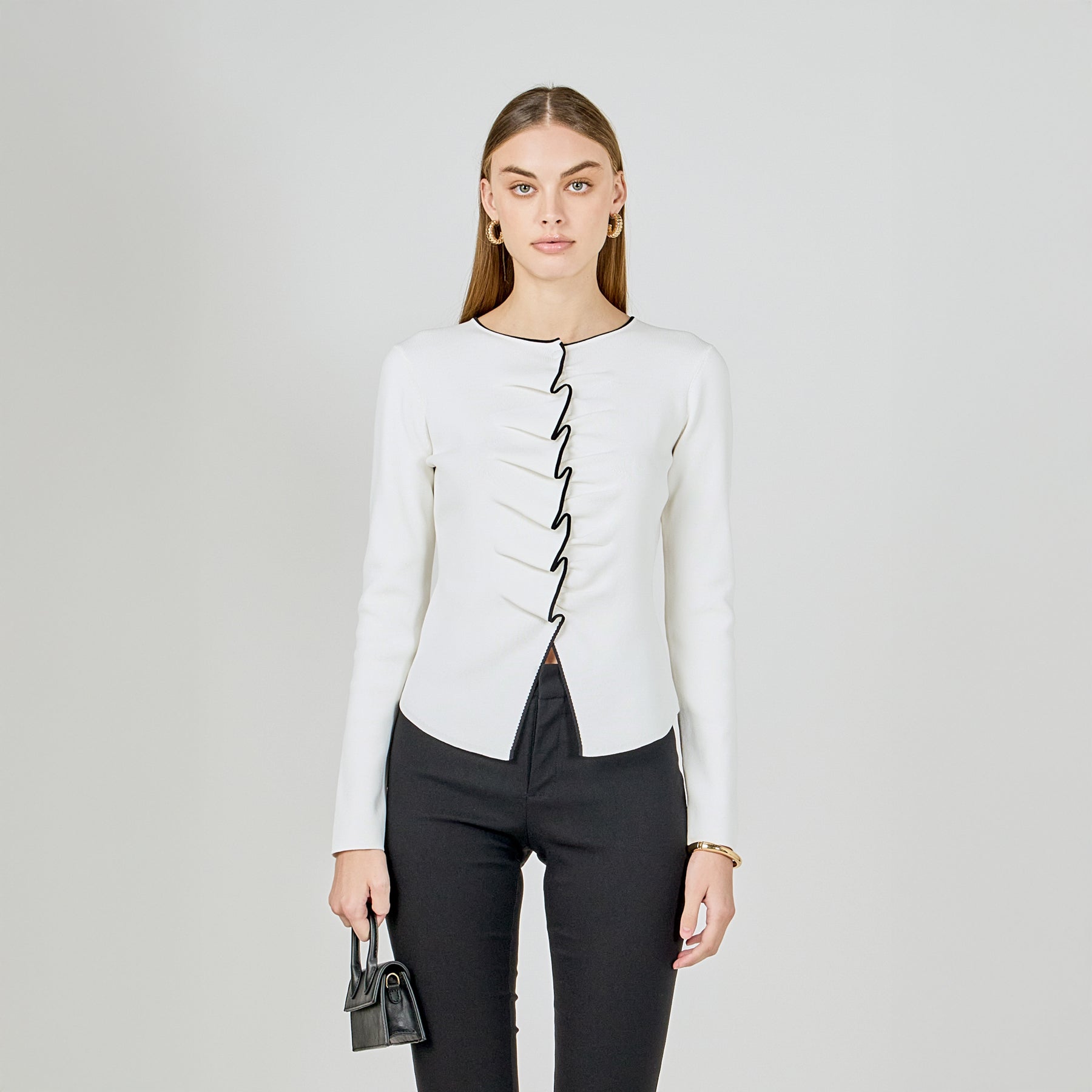 ENDLESS ROSE - Ruffle Draped Knit Top - SWEATERS & KNITS available at Objectrare