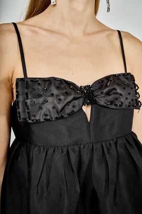 ENDLESS ROSE - Bead Embellished Bow Mini Dress - DRESSES available at Objectrare
