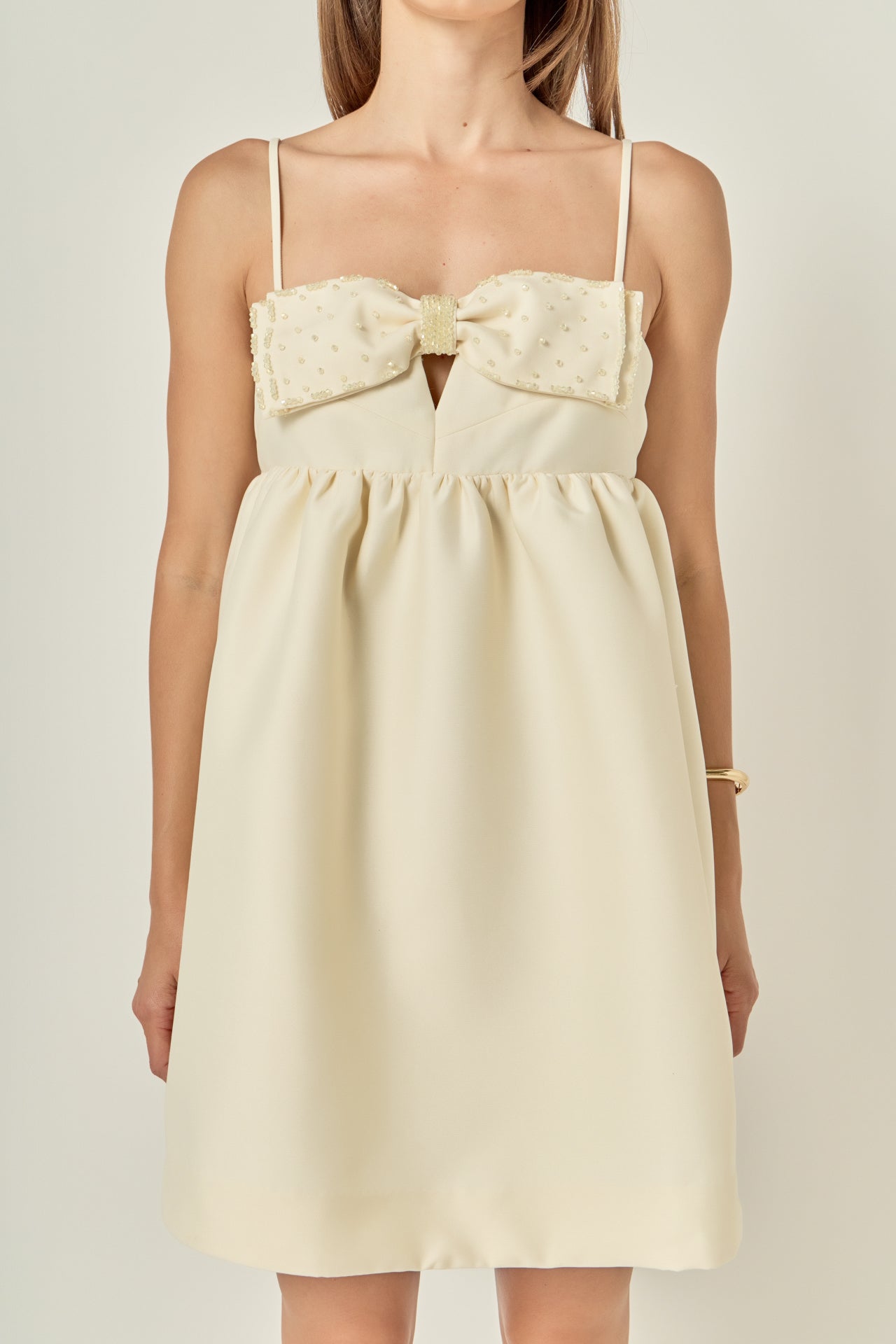 ENDLESS ROSE - Bead Embellished Bow Mini Dress - DRESSES available at Objectrare