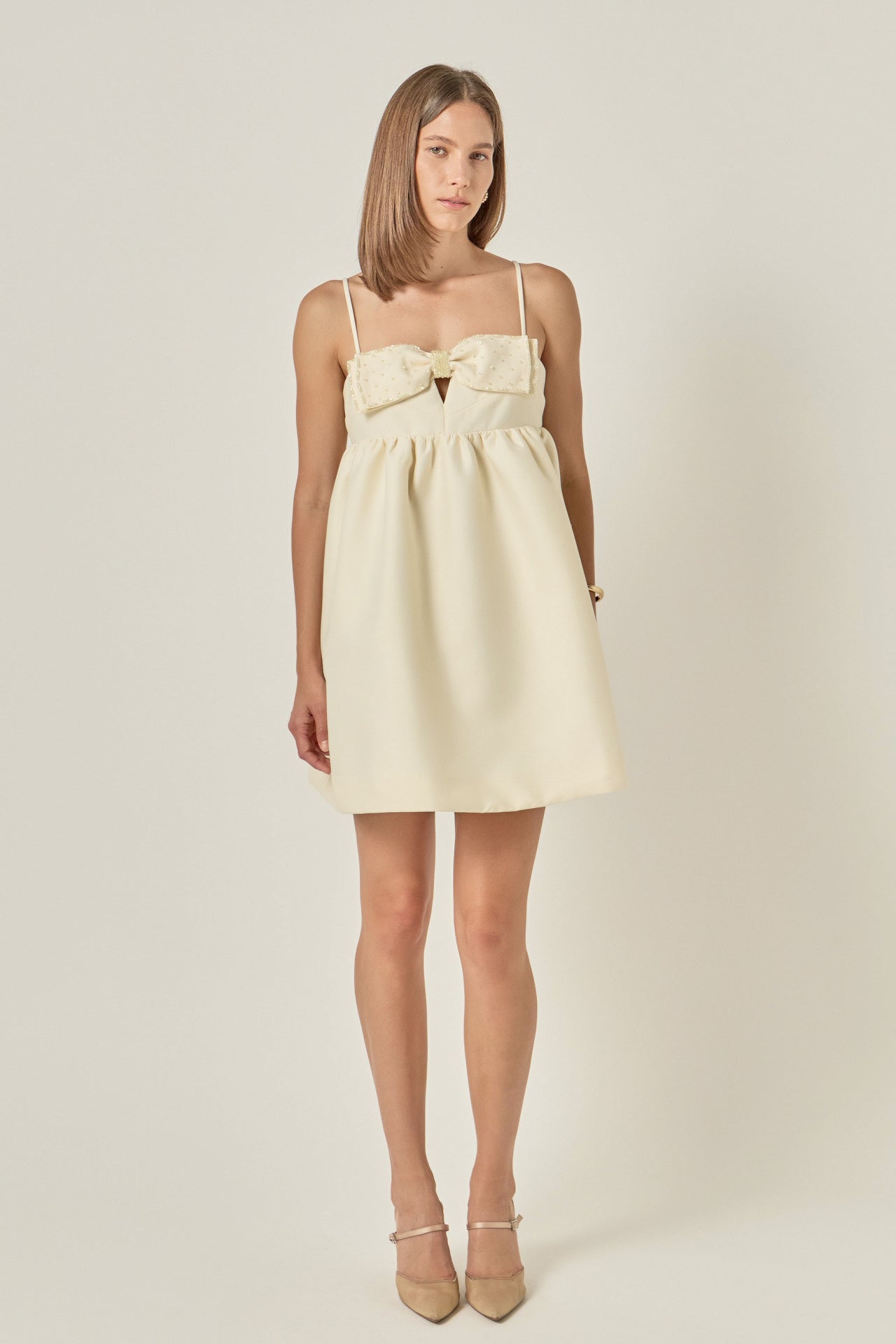 ENDLESS ROSE - Bead Embellished Bow Mini Dress - DRESSES available at Objectrare