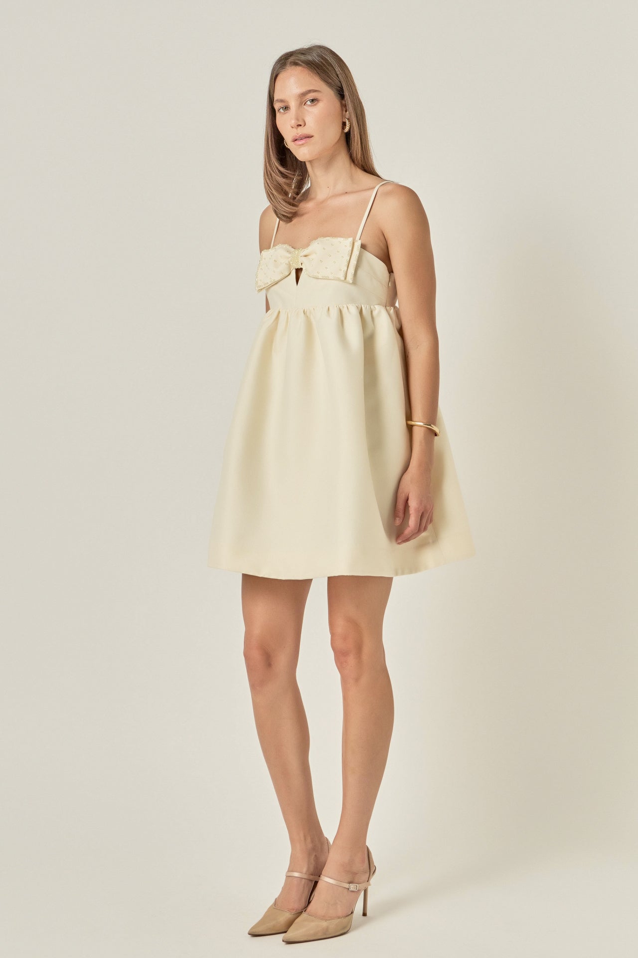 ENDLESS ROSE - Bead Embellished Bow Mini Dress - DRESSES available at Objectrare