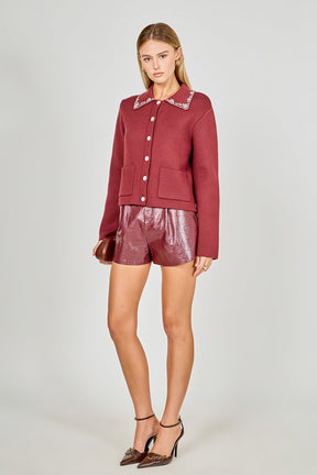 ENDLESS ROSE - Arden Embellished Collar Button Up Cardigan - SWEATERS & KNITS available at Objectrare
