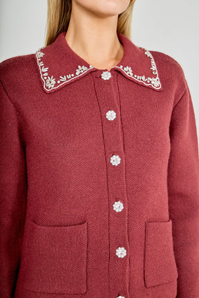ENDLESS ROSE - Arden Embellished Collar Button Up Cardigan - SWEATERS & KNITS available at Objectrare
