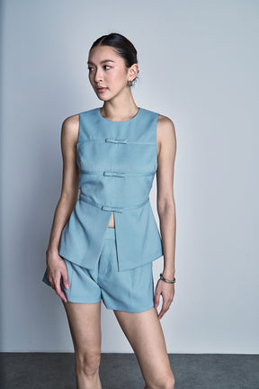 Front Slit Sleeveless Bow Trimmed Top