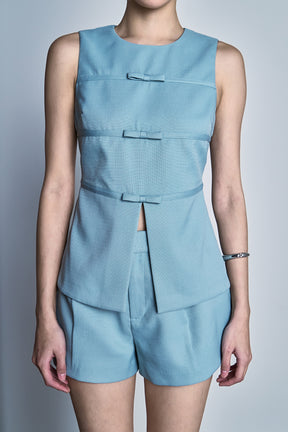 Front Slit Sleeveless Bow Trimmed Top