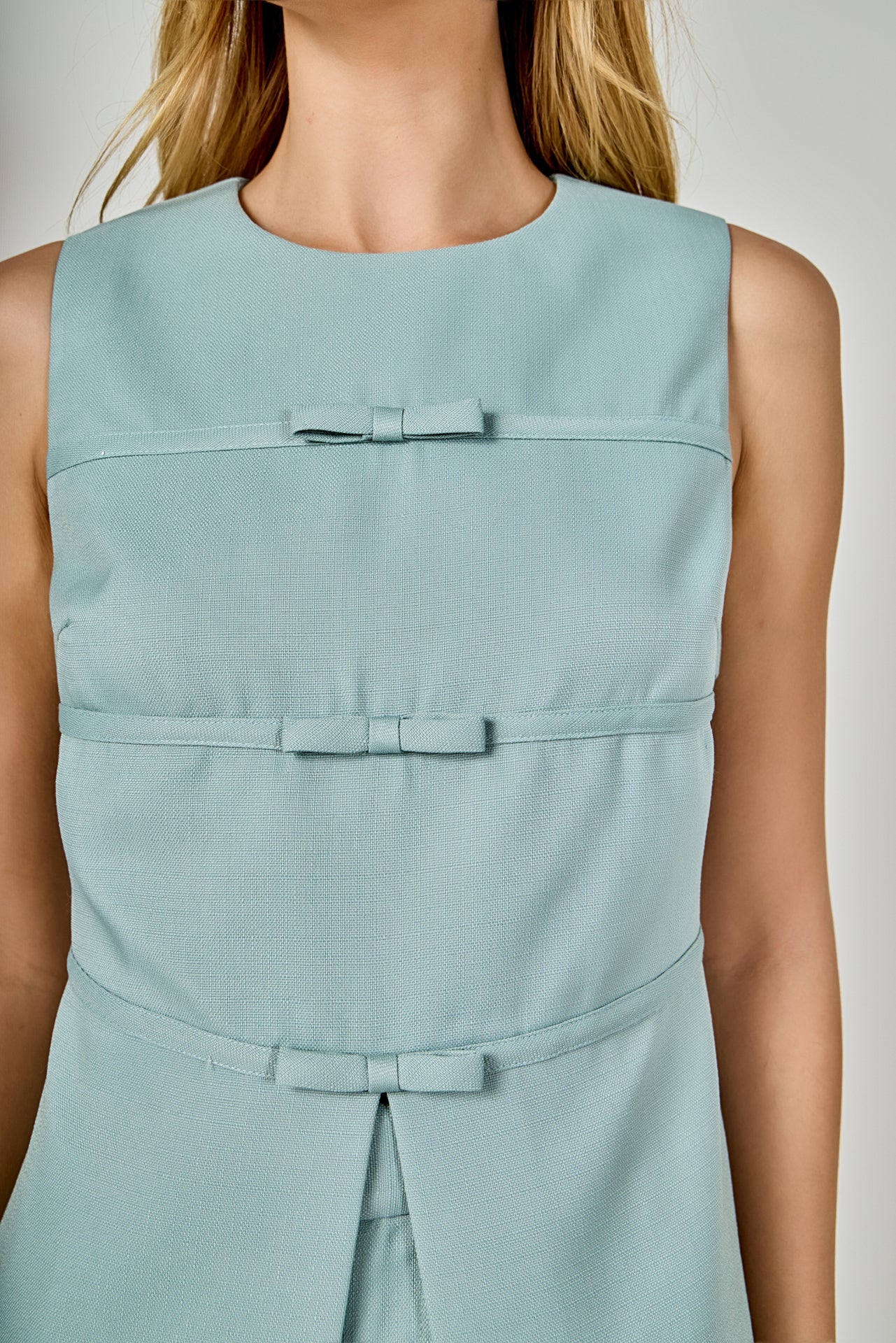 ENDLESS ROSE - Front Slit Sleeveless Bow Trimmed Top - TOPS available at Objectrare