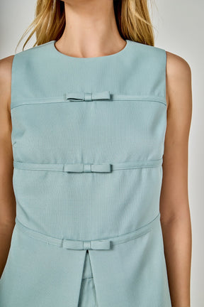 ENDLESS ROSE - Front Slit Sleeveless Bow Trimmed Top - TOPS available at Objectrare