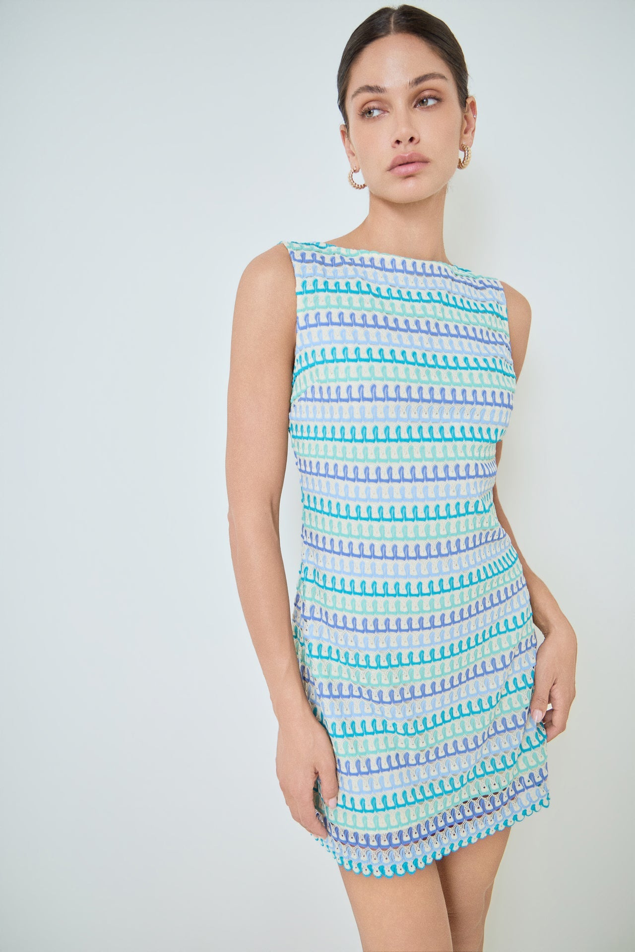 Sleeveless Striped Knit Mini Dress