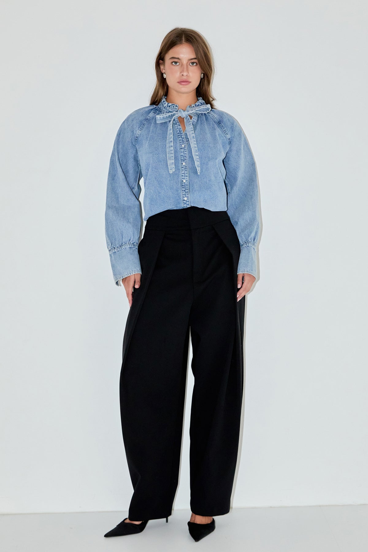 GREY LAB - Denim Shirt with Tie - SHIRTS & BLOUSES available at Objectrare