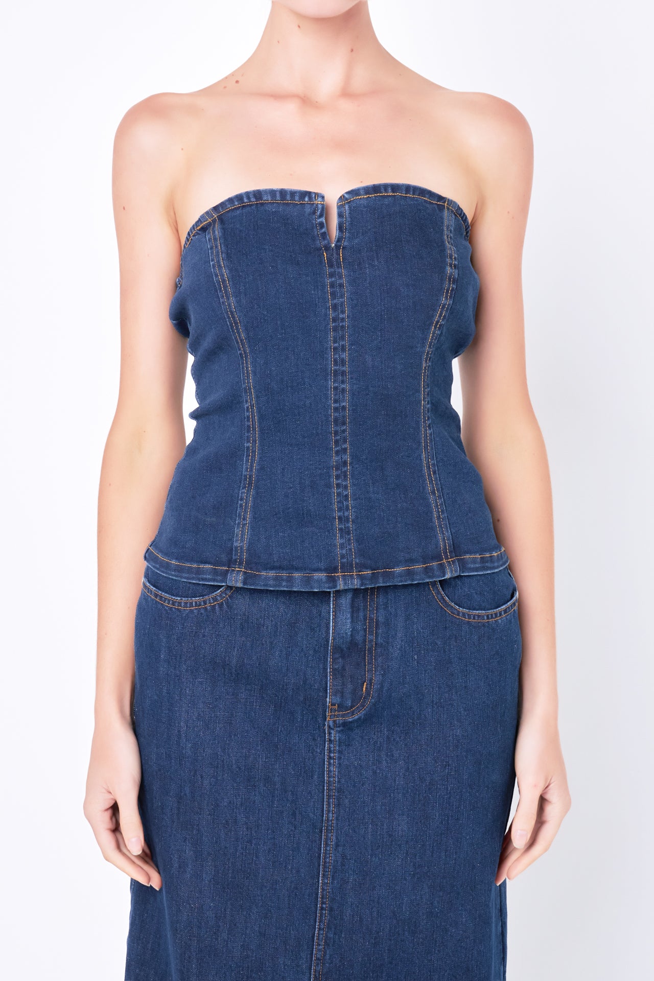 GREY LAB - Strapless Tube Denim Top - TOPS available at Objectrare